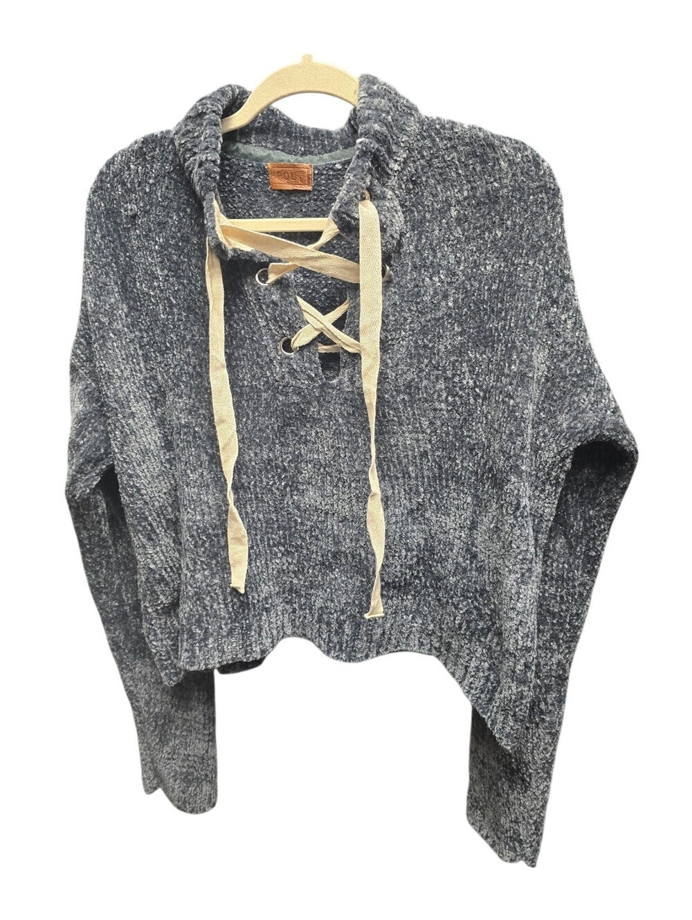 POL Chenille Lace-Up Crop Sweater Charcoal Sz. L